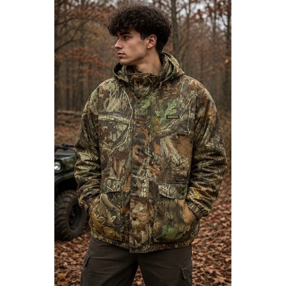 Remington Mens Medium Advantage Timber Camo Hooded Hunting Jacket Coat Brown M